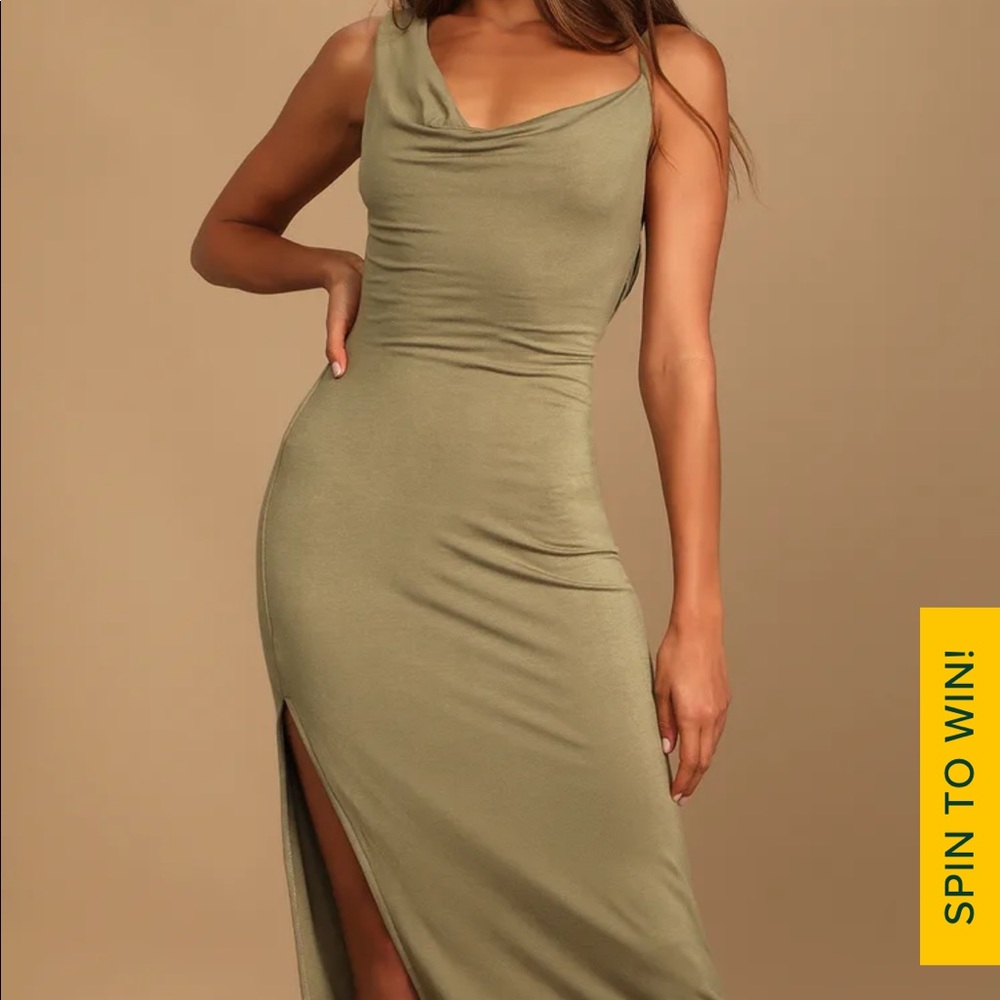 Olive green asymmetrical dress